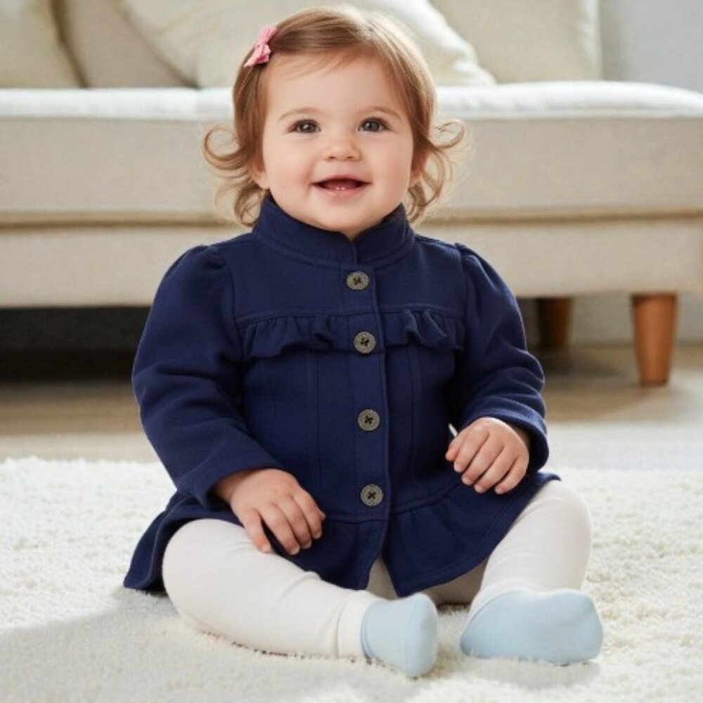 Tommy Hilfiger Navy Peplum Button-Up Jacket 12 Months